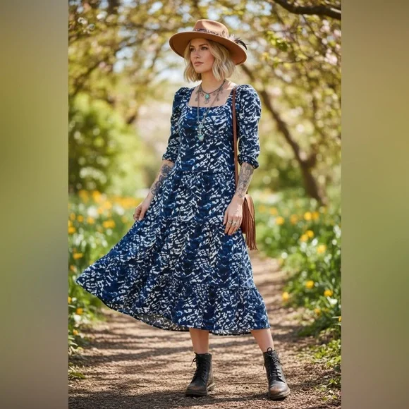 Diane von Furstenberg Nora Midi Dress Tie Dye Tiger Blue/White NWT Size 14 - Picture 15 of 16